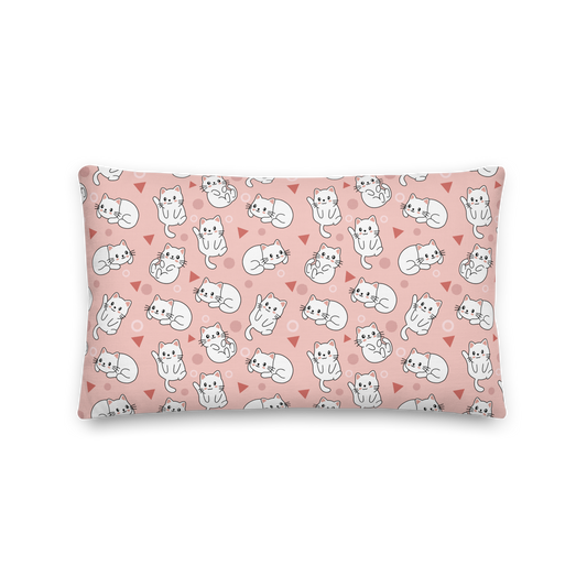 Premium Pillow | 18″×18″, 20″×12″, 22″×22″ | Pink Cute White Cat Themed