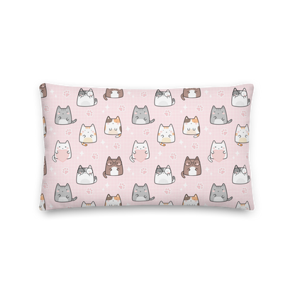 Premium Pillow | 18″×18″, 20″×12″, 22″×22″ | Cat Heart Pink Background