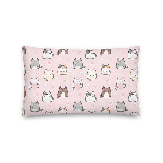 Premium Pillow | 18″×18″, 20″×12″, 22″×22″ | Cat Heart Pink Background