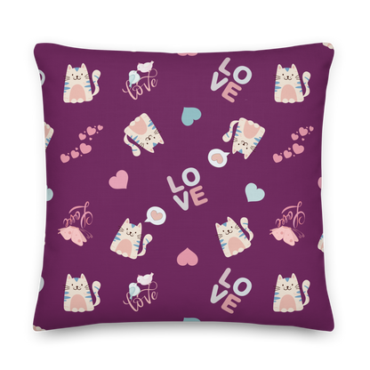 Premium Pillow | 18″×18″, 20″×12″, 22″×22″ | Adorable Cat Love Themed