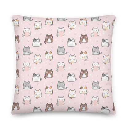 Premium Pillow | 18″×18″, 20″×12″, 22″×22″ | Cat Heart Pink Background