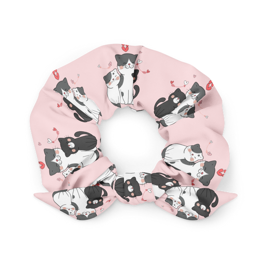 Scrunchie | Cute Cats with Hearts Pink Background