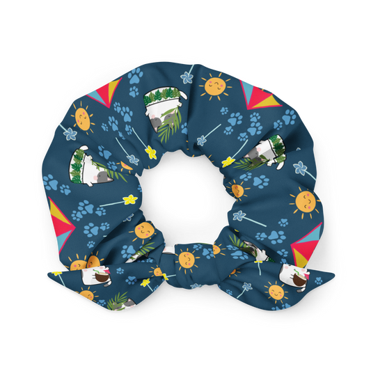 Scrunchie | Cute Cat Paw Sun Flower Blue Background