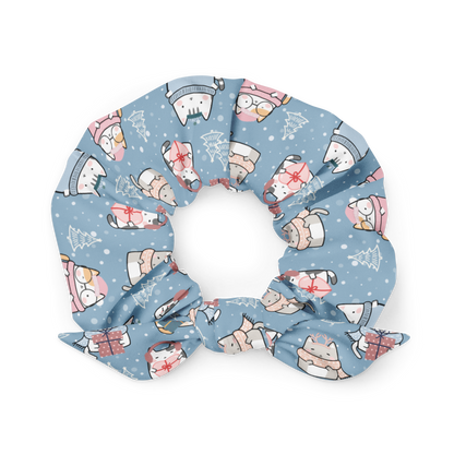 Scrunchie | Cute Cat Winter LightBlue Background