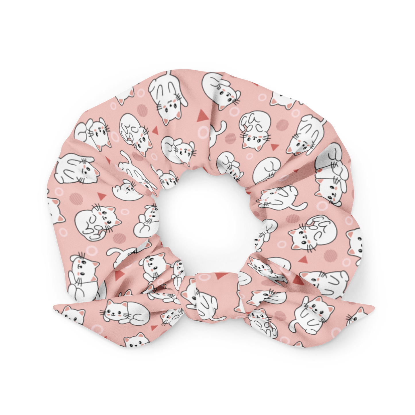 Scrunchie | Cute White Cat Pink Background