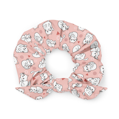 Scrunchie | Cute White Cat Pink Background