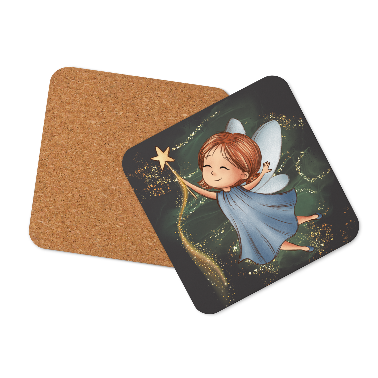 Cork-Back Coaster | Fantasy Cute Blue Fairy