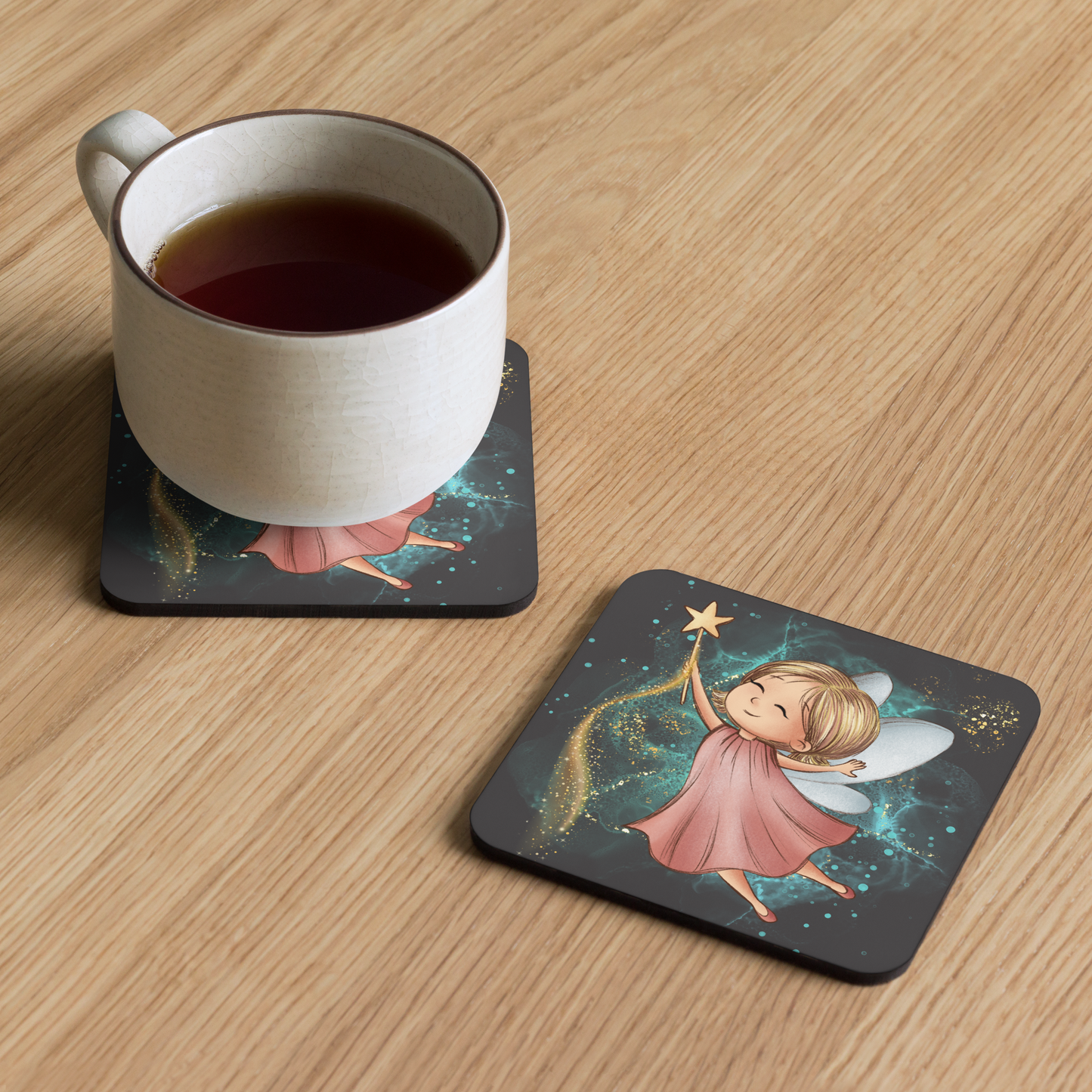 Cork-Back Coaster | Fantasy Cute Pink Fairy