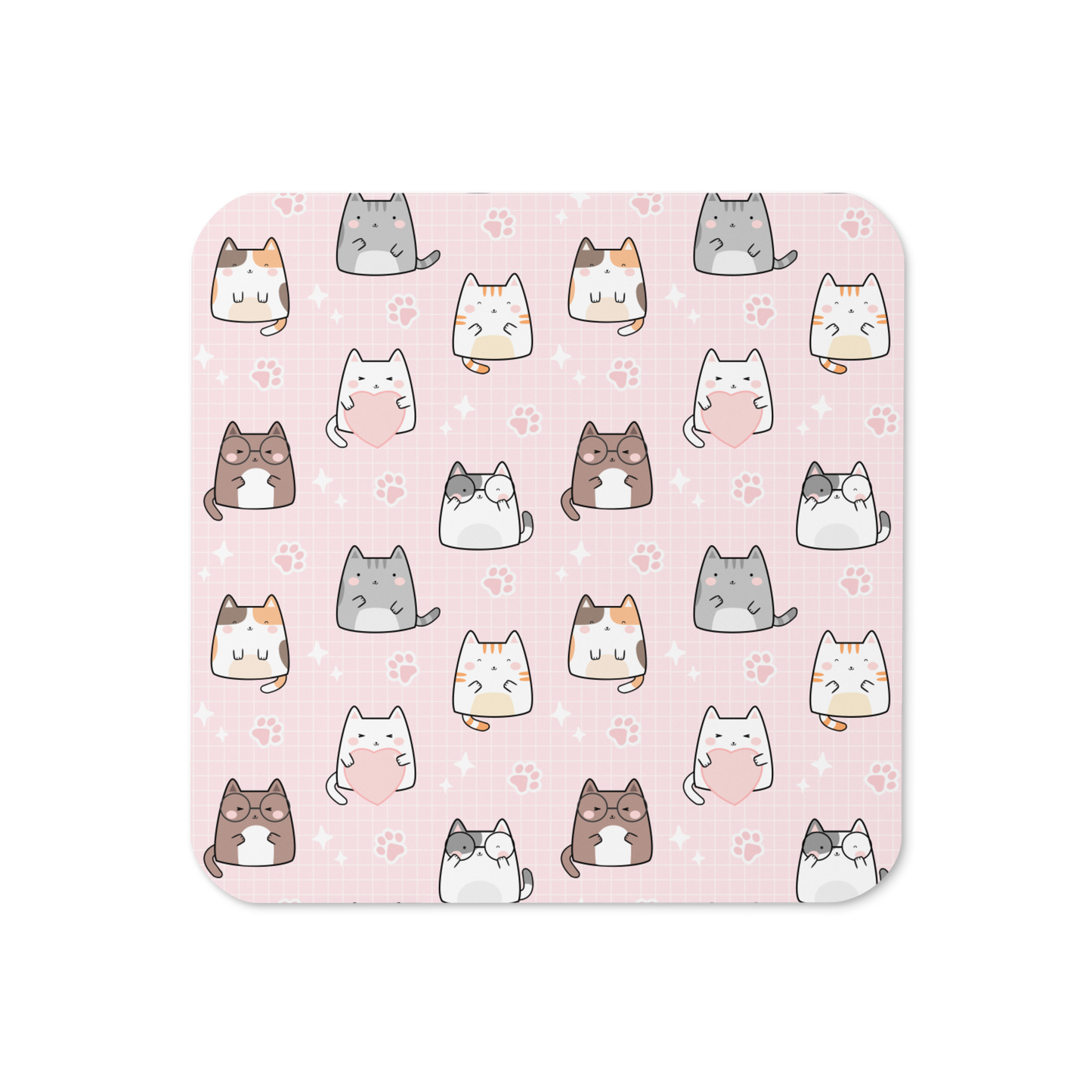 Cork-back coaster | Cute Cat with Pink Background