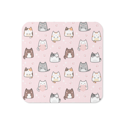 Cork-back coaster | Cute Cat with Pink Background