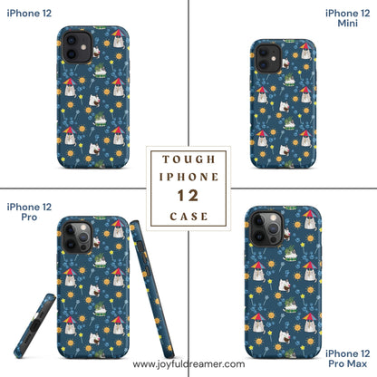 Tough case for iPhone 11, 12, 13, 14, 15, 16 Variations | Cat Summer Umbrella Blue Background