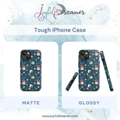 Tough case for iPhone 11, 12, 13, 14, 15, 16 Variations | Cat Summer Umbrella Blue Background