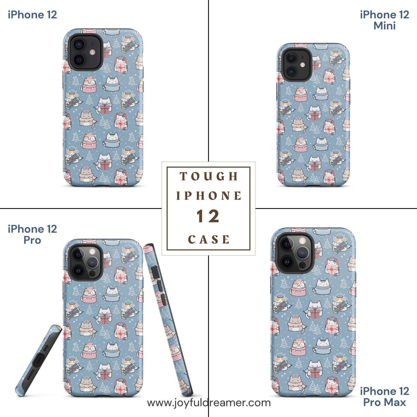 Tough case for iPhone 11, 12, 13, 14, 15, 16 Variations | Cat Winter Blue Background