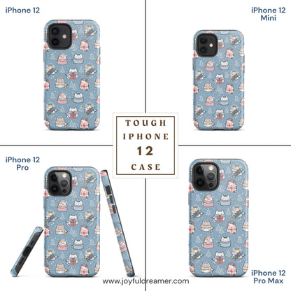 Tough case for iPhone 11, 12, 13, 14, 15, 16 Variations | Cat Winter Blue Background