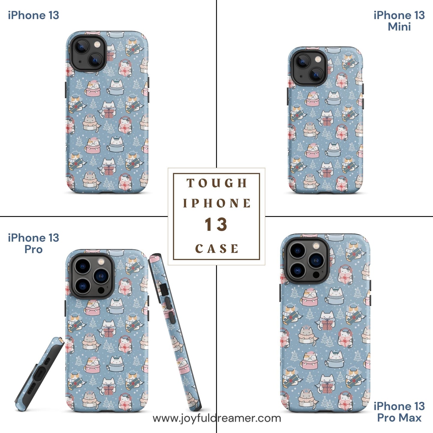 Tough case for iPhone 11, 12, 13, 14, 15, 16 Variations | Cat Winter Blue Background