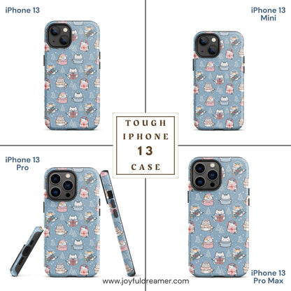 Tough case for iPhone 11, 12, 13, 14, 15, 16 Variations | Cat Winter Blue Background