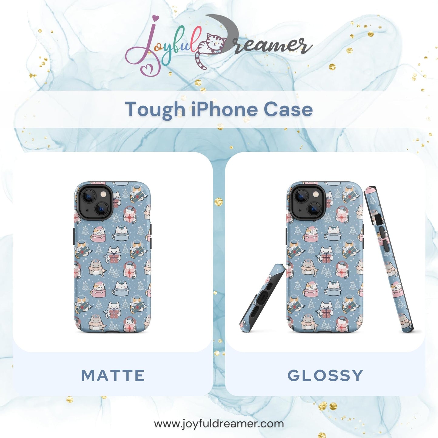 Tough case for iPhone 11, 12, 13, 14, 15, 16 Variations | Cat Winter Blue Background