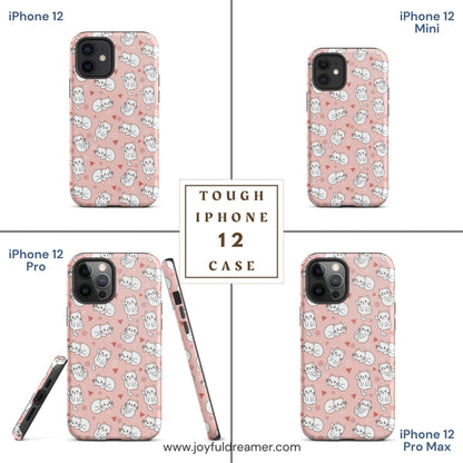 Tough case for iPhone 11, 12, 13, 14, 15 Variations | White Cat Pink Background