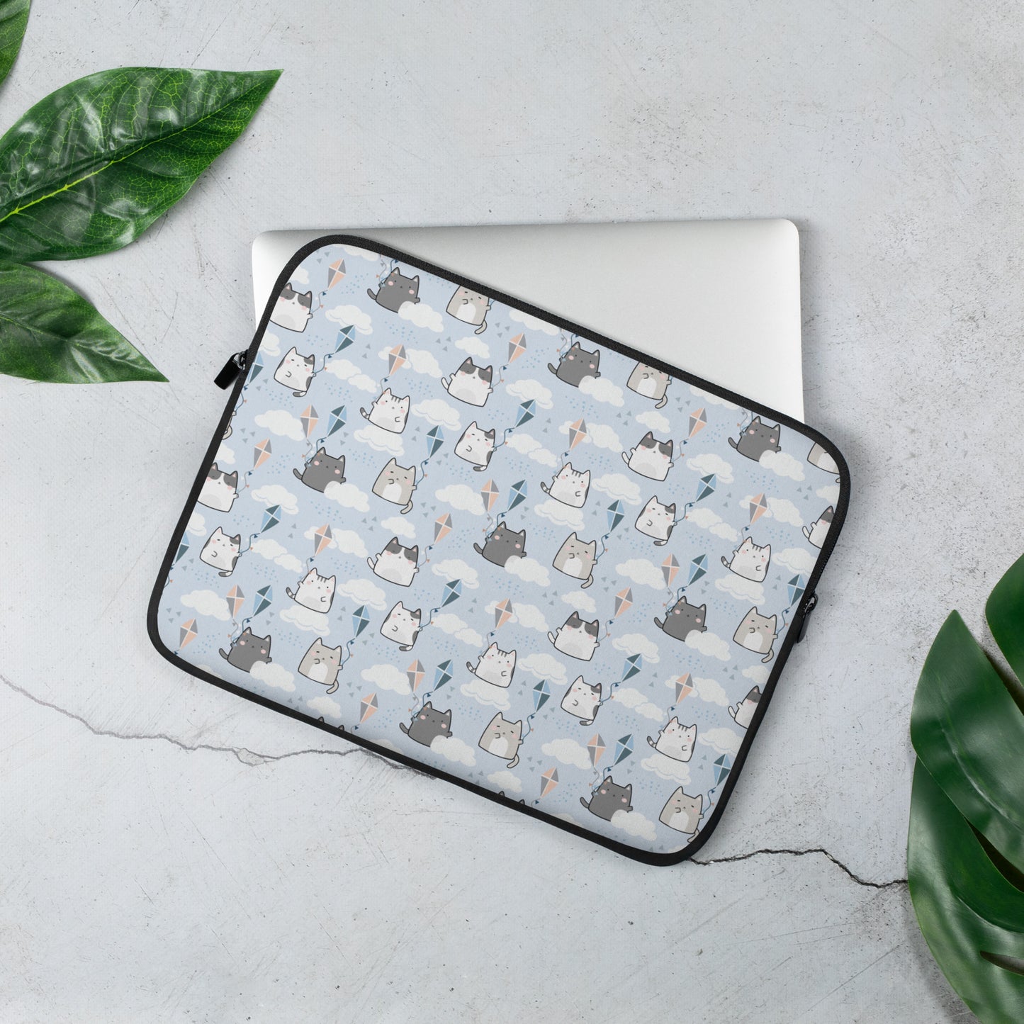 Laptop Sleeve 13" or 15" | Light Blue Cute Cat Themed