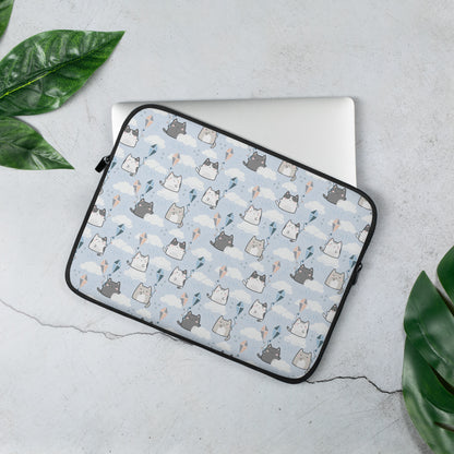 Laptop Sleeve 13" or 15" | Light Blue Cute Cat Themed