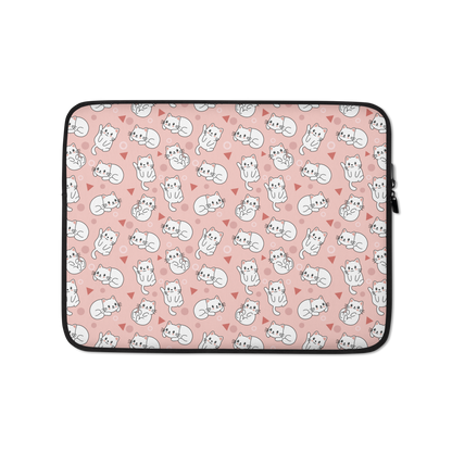Laptop Sleeve 13" or 15" | Cute White Cat Theme with Pink Background
