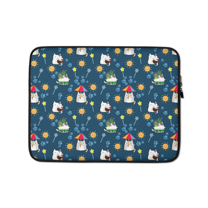 Laptop Sleeve 13" or 15" | Dark Blue Cute Summer Cat Themed