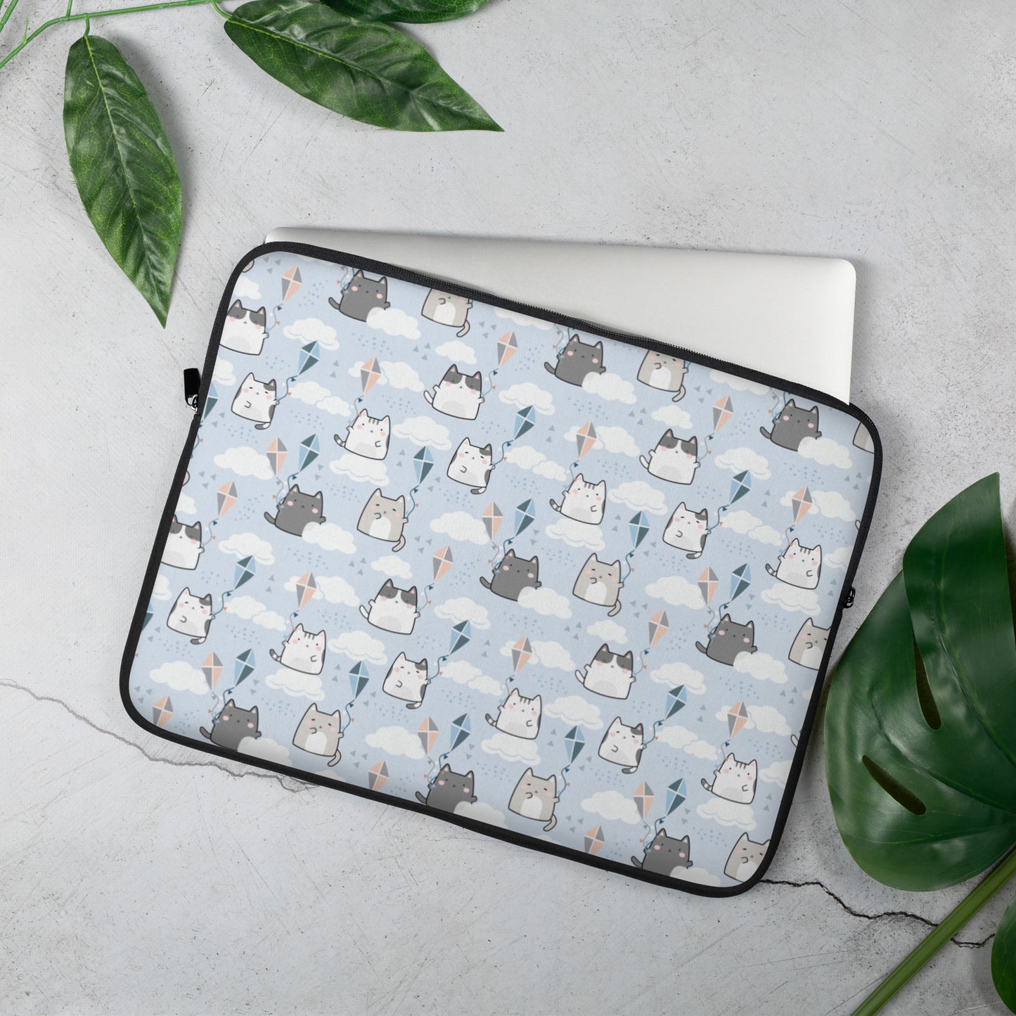 Laptop Sleeve 13" or 15" | Light Blue Cute Cat Themed