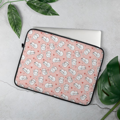 Laptop Sleeve 13" or 15" | Cute White Cat Theme with Pink Background