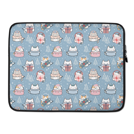 Laptop Sleeve 13" or 15" | Blue Cute Cat Winter Themed