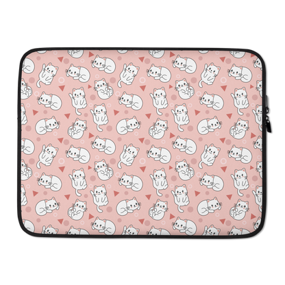 Laptop Sleeve 13" or 15" | Cute White Cat Theme with Pink Background
