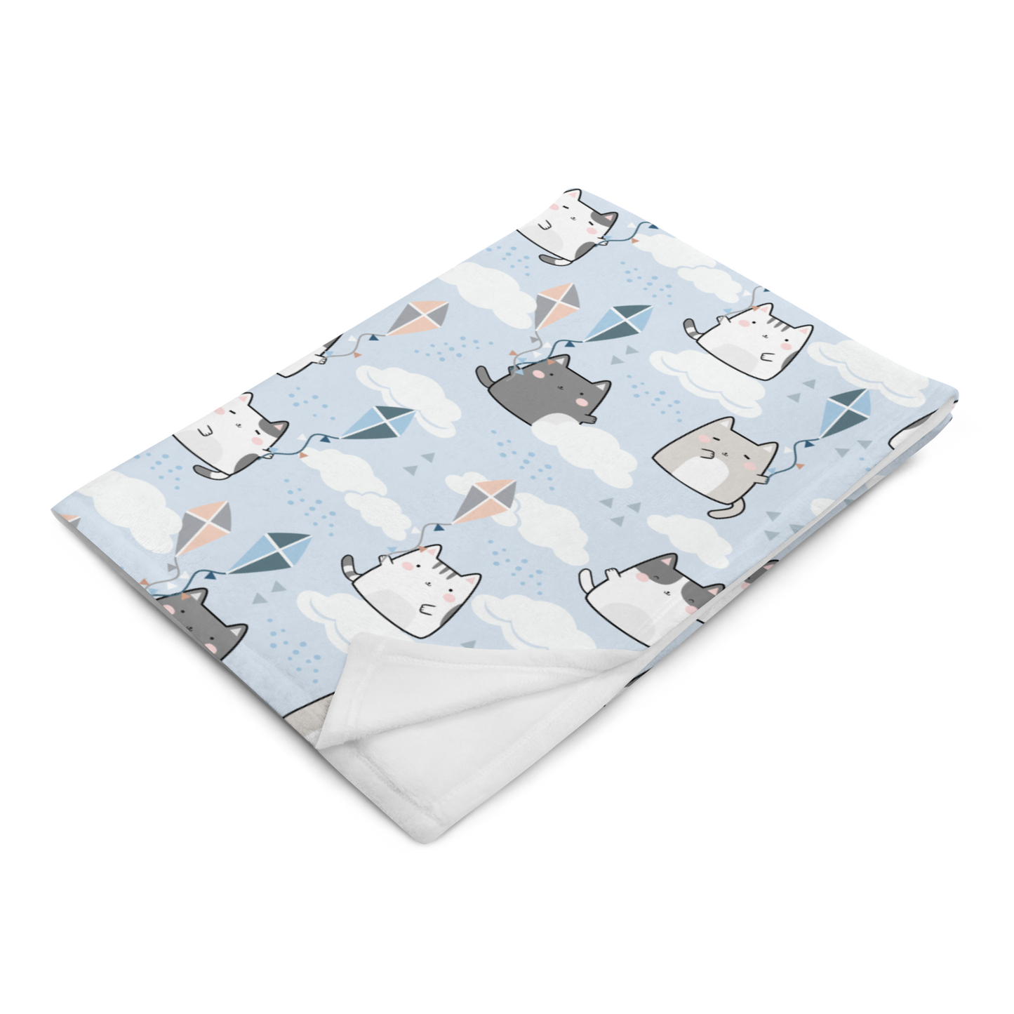 Throw Blanket | Cute Cat Themed with Light Blue Background