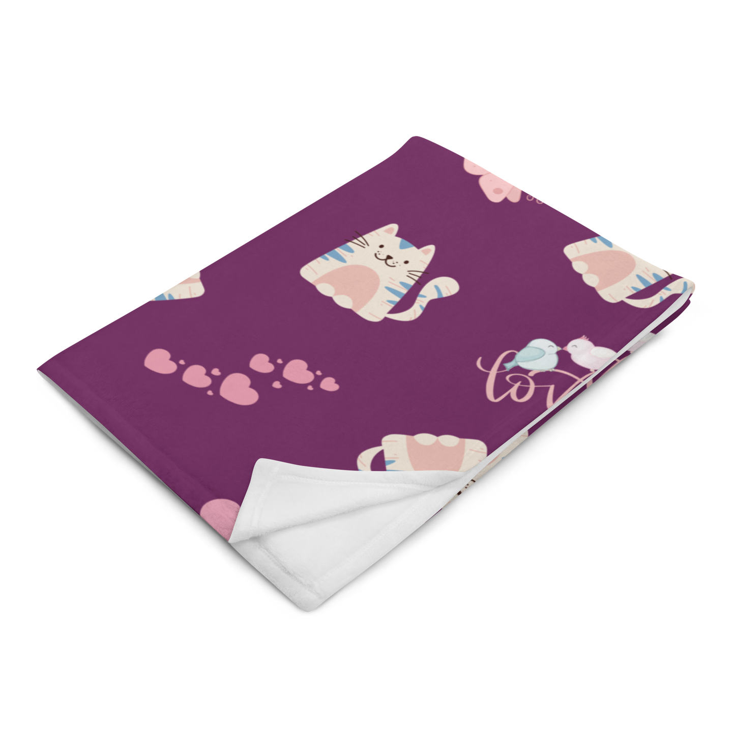 Throw Blanket | Adorable Cat Love Themed with Purple Background