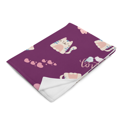 Throw Blanket | Adorable Cat Love Themed with Purple Background