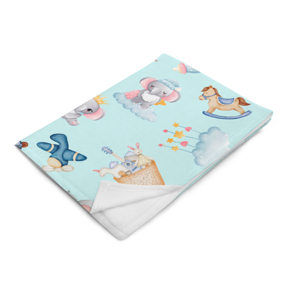 Throw Blanket | Baby Elephant Blue Background