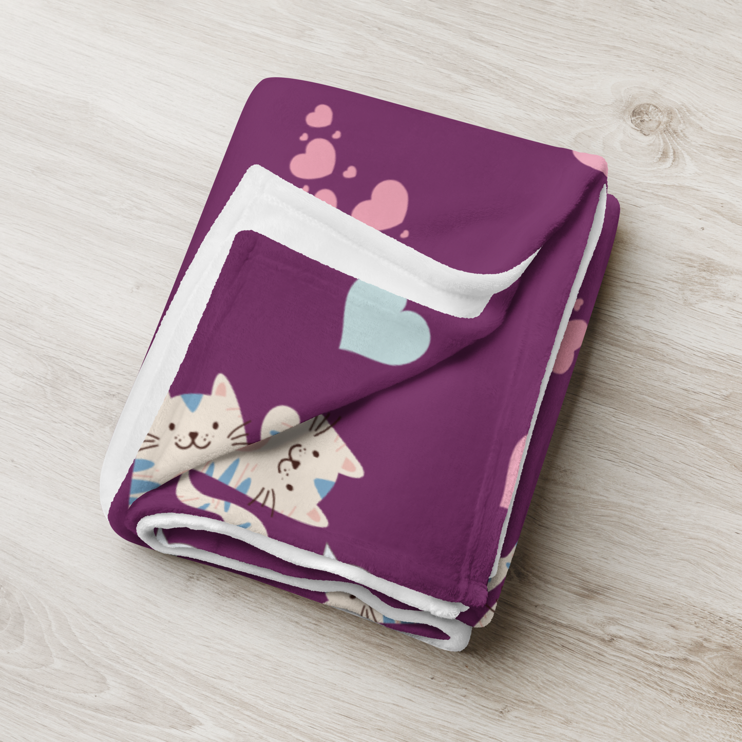 Throw Blanket | Adorable Cat Love Themed with Purple Background
