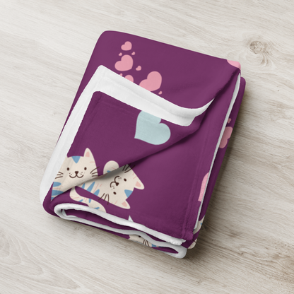 Throw Blanket | Adorable Cat Love Themed with Purple Background