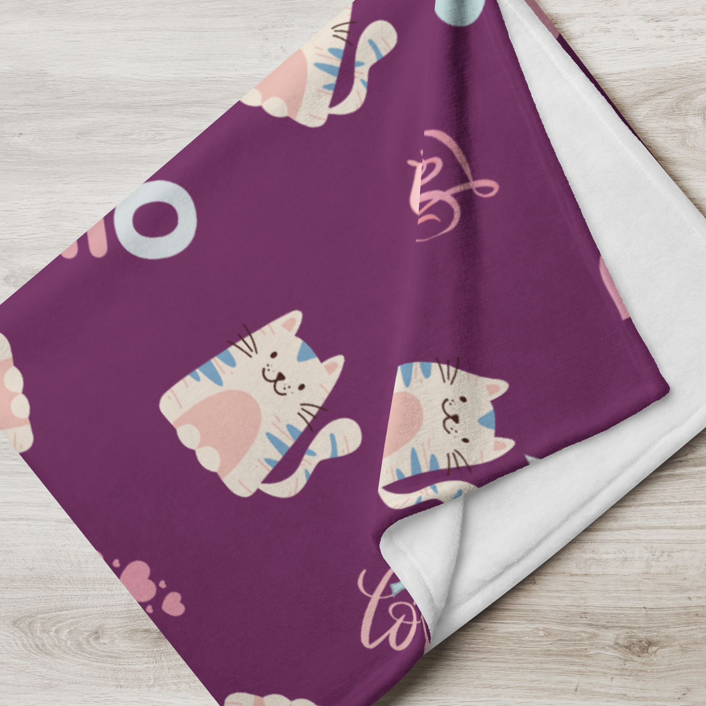 Throw Blanket | Adorable Cat Love Themed with Purple Background