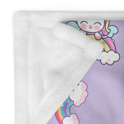 Throw Blanket | Unicorn Rainbow Light Purple Background