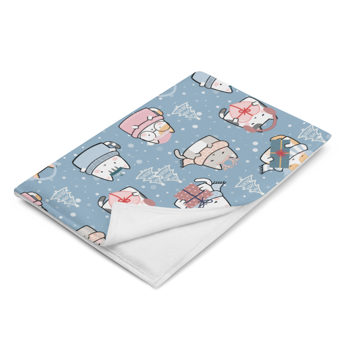 Throw Blanket | Cute Cat Winter Themed with Blue Background