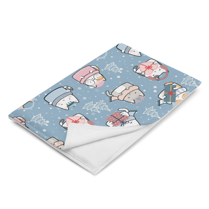 Throw Blanket | Cute Cat Winter Themed with Blue Background
