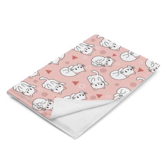 Throw Blanket | Cute White Cat Themed with Pink Background