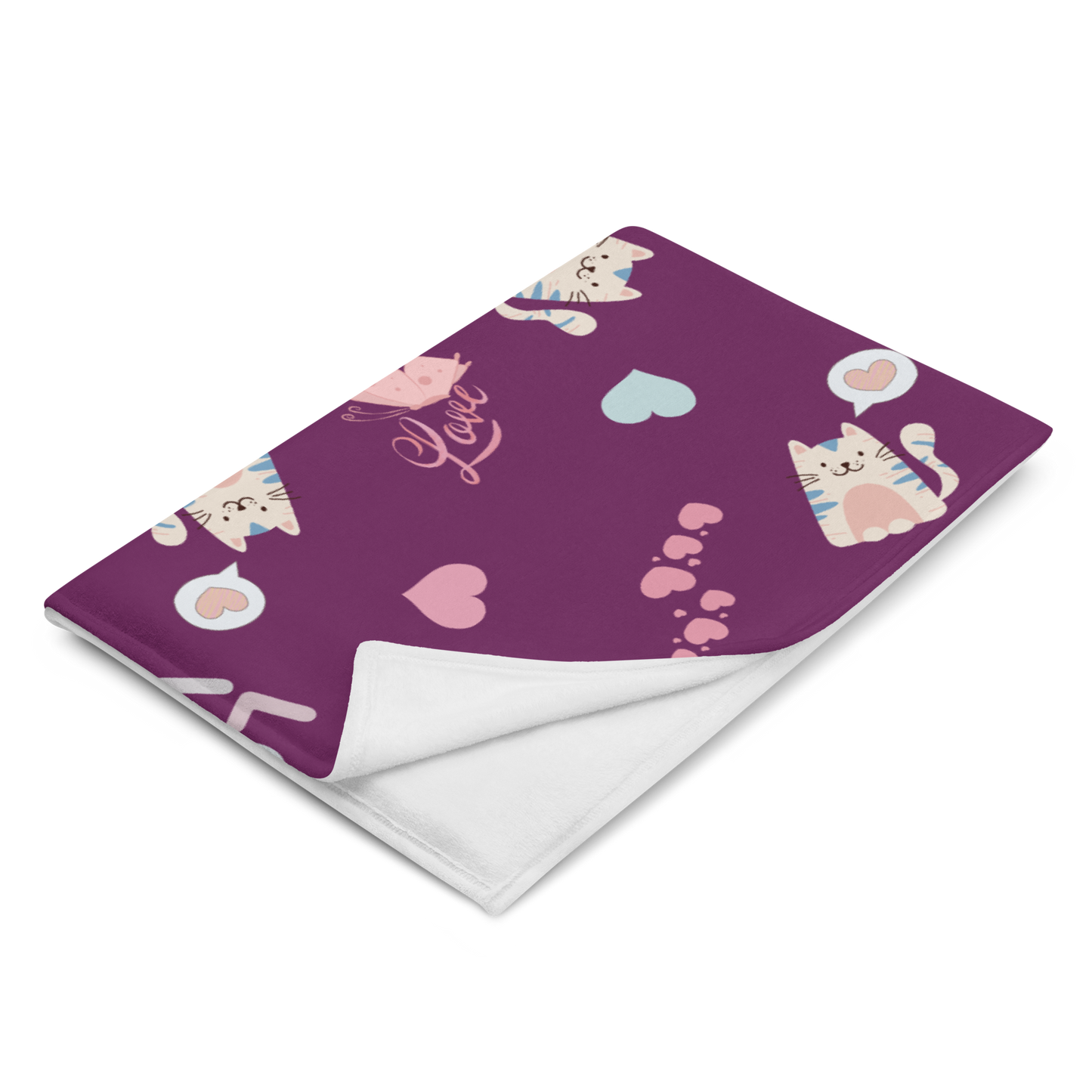 Throw Blanket | Adorable Cat Love Themed with Purple Background