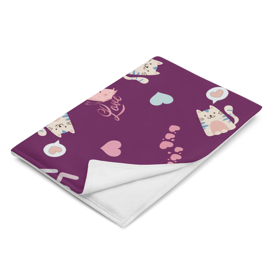 Throw Blanket | Adorable Cat Love Themed with Purple Background