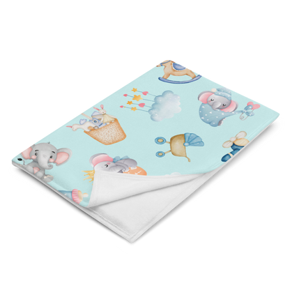 Throw Blanket | Baby Elephant Blue Background
