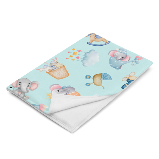 Throw Blanket | Baby Elephant Blue Background