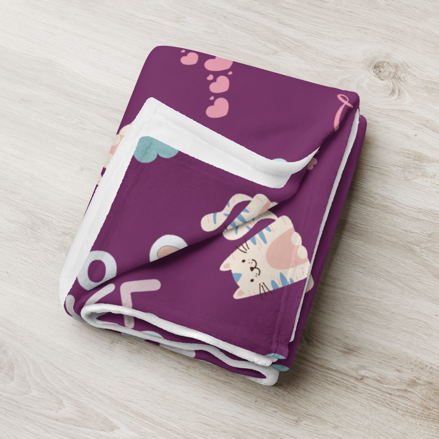 Throw Blanket | Adorable Cat Love Themed with Purple Background