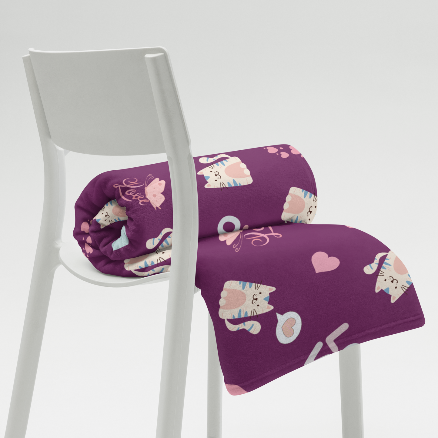 Throw Blanket | Adorable Cat Love Themed with Purple Background