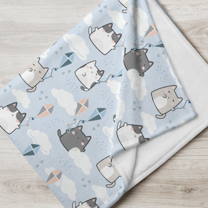 Throw Blanket | Cute Cat Themed with Light Blue Background