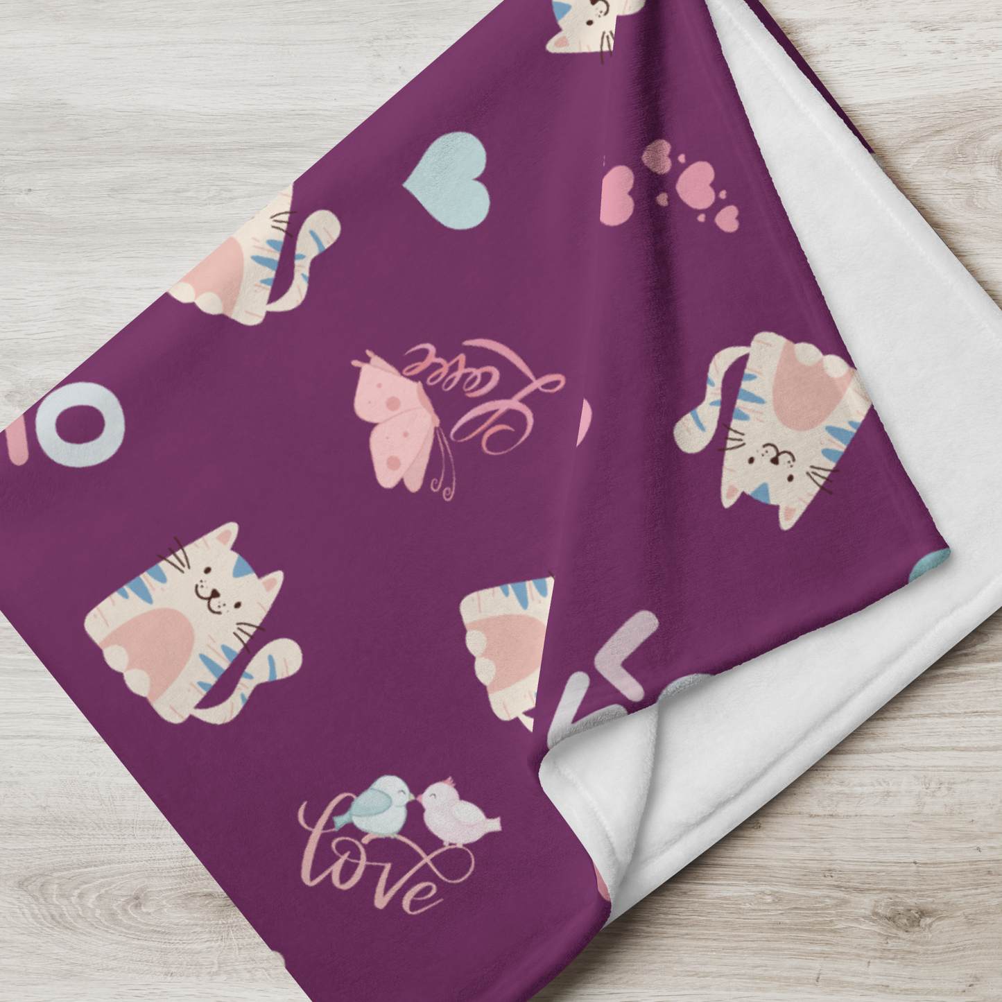 Throw Blanket | Adorable Cat Love Themed with Purple Background