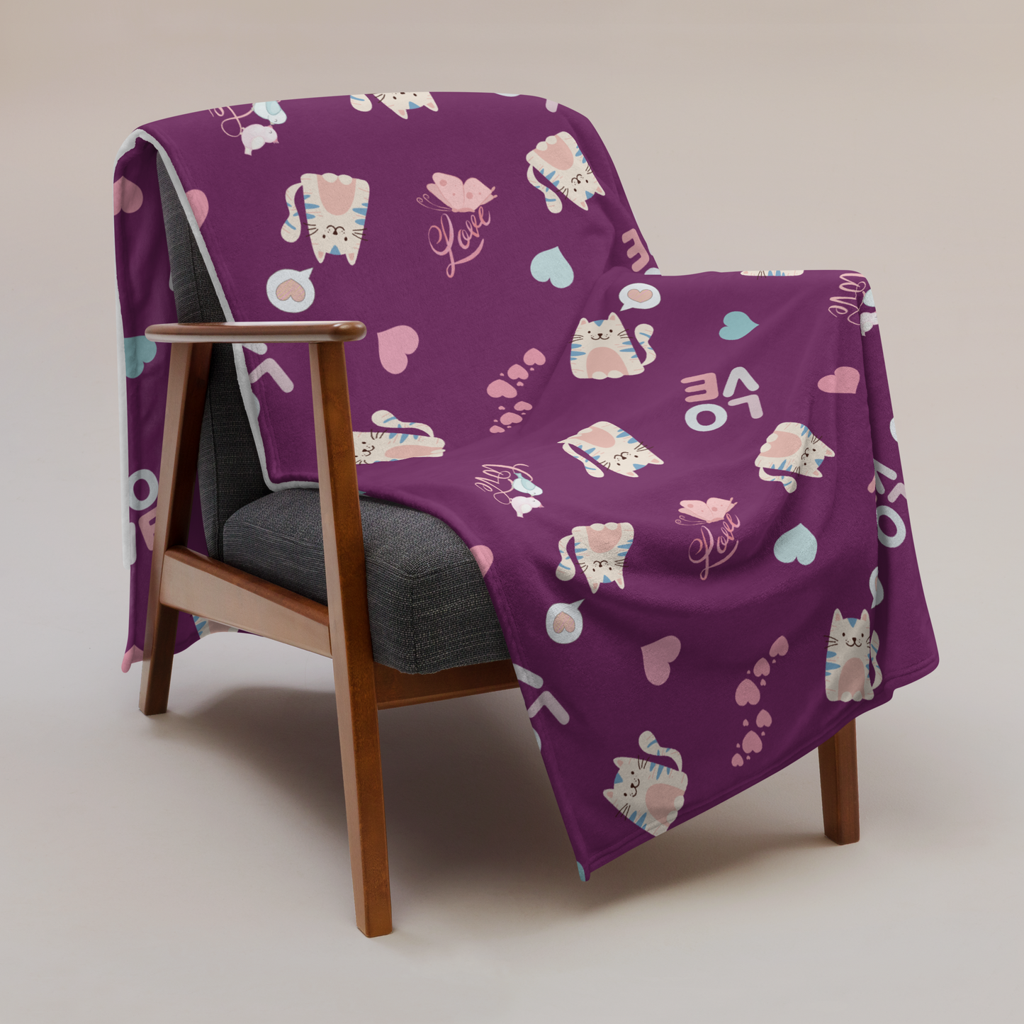 Throw Blanket | Adorable Cat Love Themed with Purple Background